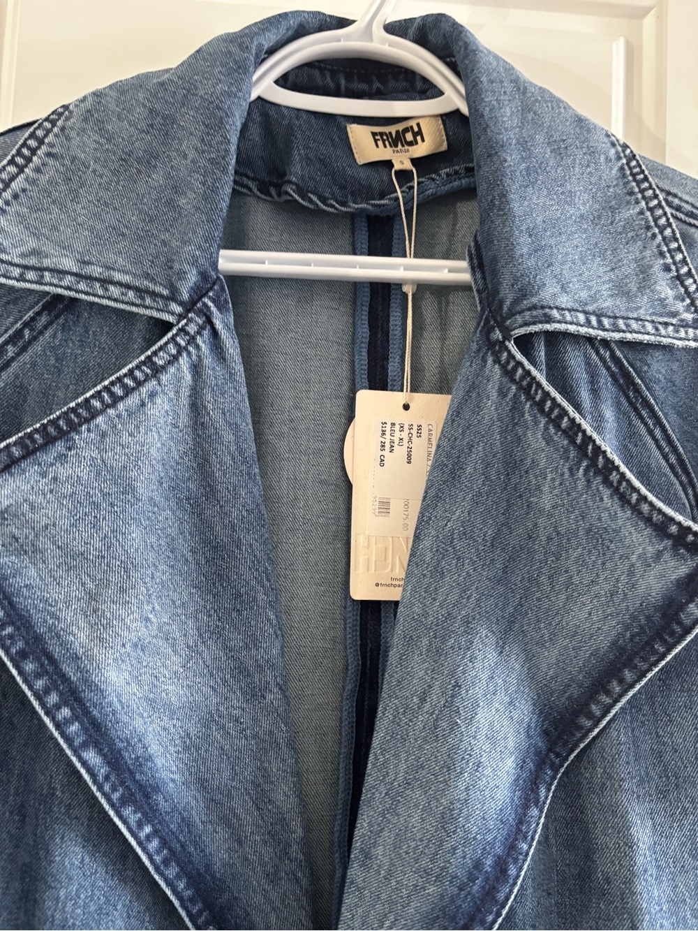 NWT FRNCH Paris Oversized Denim Trench Coat 100% Cotton Belted Size S M - Picture 4 of 6